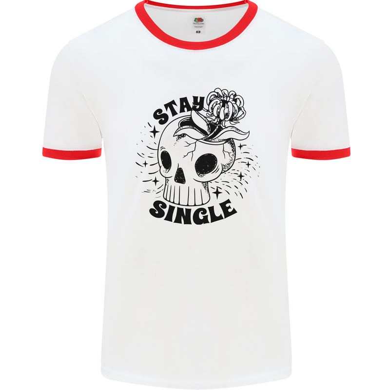 Stay Single Anti Valentines Singles Day Skull Mens Ringer T-Shirt White/Red