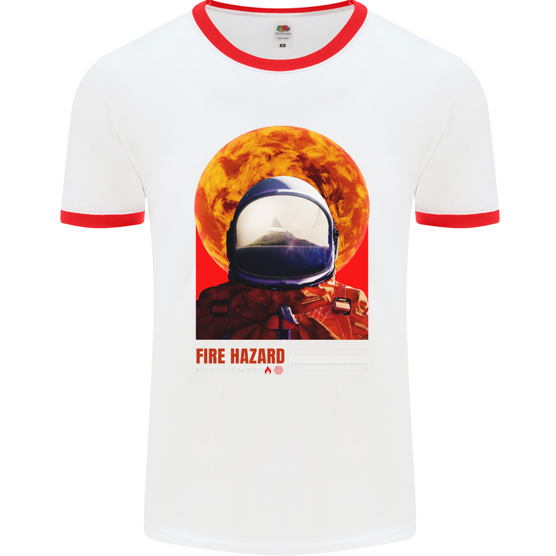 Fire Hazard Too Hot to Handle Astronaut Space Mens Ringer T-Shirt White/Red
