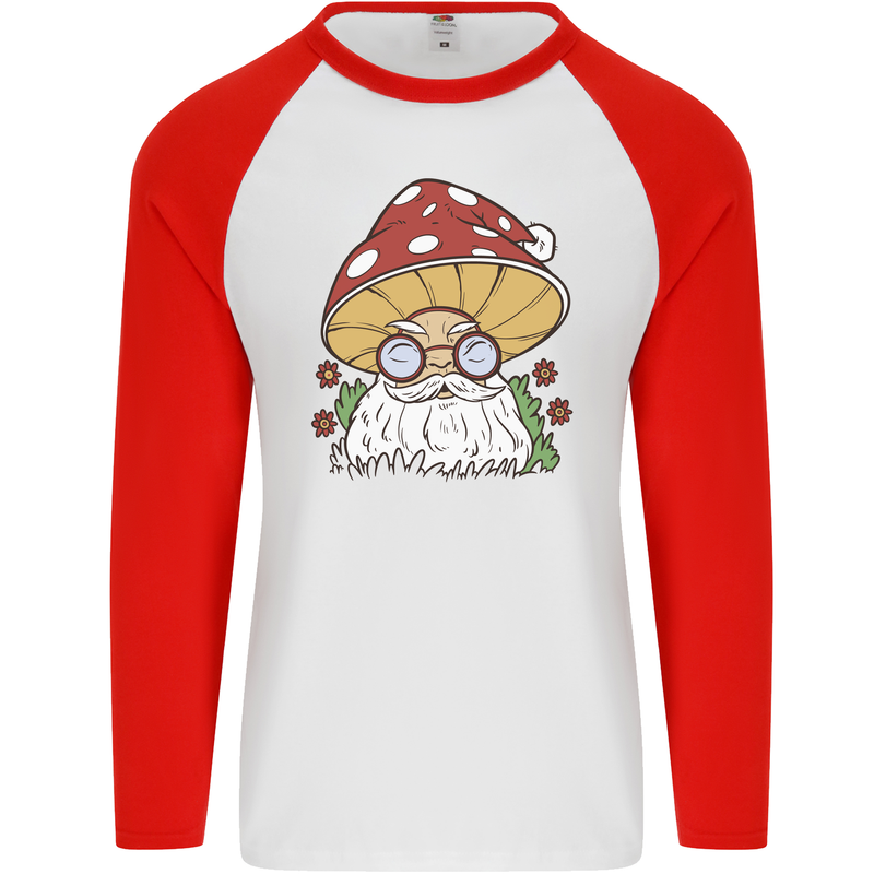 Santa Mushroom Christmas Mycology Foraging Xmas Mens L/S Baseball T-Shirt White/Red