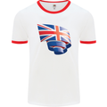 Curled British Flag Union Jack Britain Mens Ringer T-Shirt White/Red