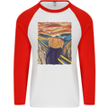 Pumpkin Scream Painting Halloween Mens L/S Baseball T-Shirt White/Red