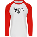 Viking Thor Odin Valhalla Norse Mythology Mens L/S Baseball T-Shirt White/Red