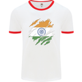 Torn India Flag Indian Day Football Mens Ringer T-Shirt White/Red