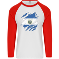 Torn Salvador Flag Salvadoran Day Football Mens L/S Baseball T-Shirt White/Red