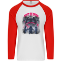 Haunted House Halloween Ghosts Spooks Mens L/S Baseball T-Shirt White/Red