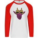 Offensive Goat With Finger Flip Glasses Mens L/S Baseball T-Shirt White/Red
