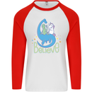 Believe in Dragons Unicorns Aliens Funny Mens L/S Baseball T-Shirt White/Red