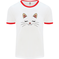 Cute Cat Face Mens Ringer T-Shirt White/Red