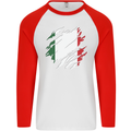 Torn Italy Flag Italians Day Football Mens L/S Baseball T-Shirt White/Red