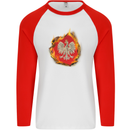 The of Polish Flag Fire Effect Poland Mens L/S Baseball T-Shirt White/Red