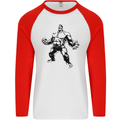 Muscle Man Gym Training Top Bodybuilding Mens L/S Baseball T-Shirt White/Red