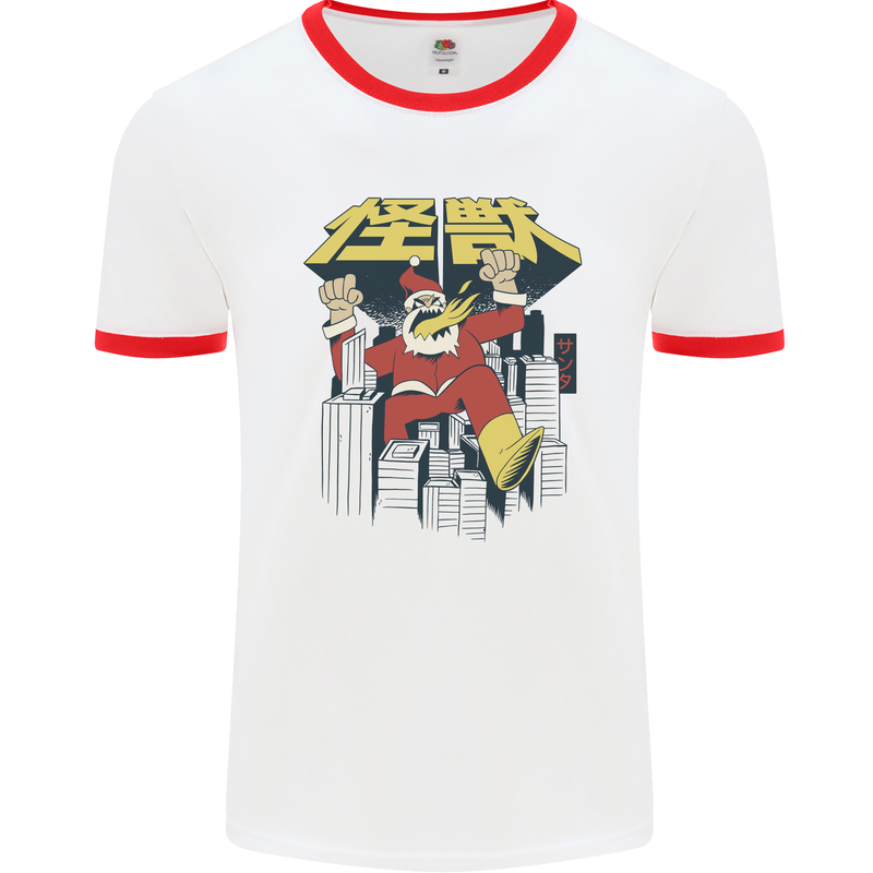 Santa Monster Japanese Christmas Xmas Mens Ringer T-Shirt White/Red