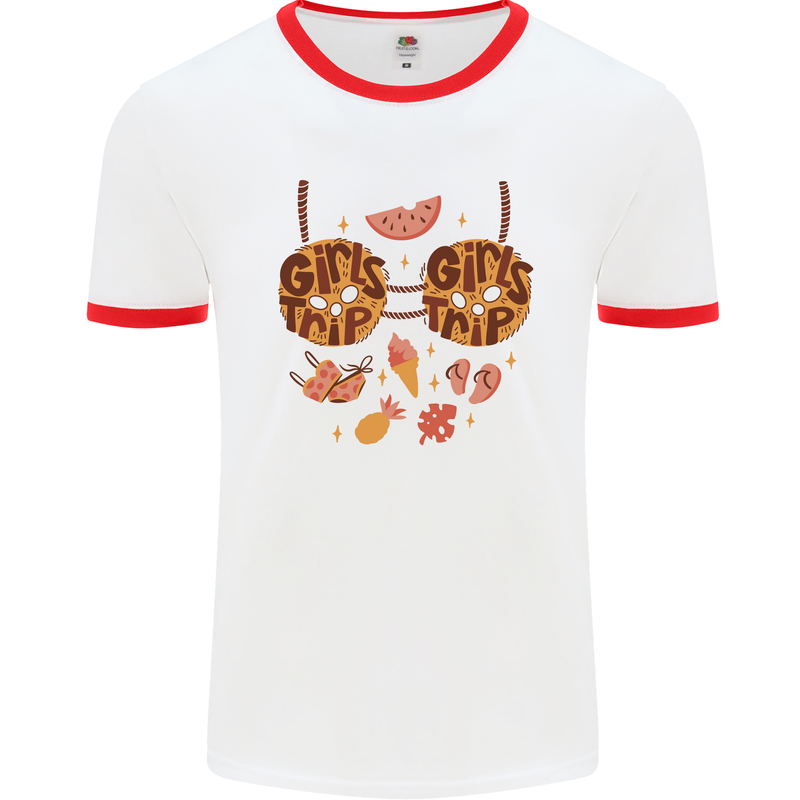 Girls Trip Fancy Dress Costume Holiday Mens Ringer T-Shirt White/Red