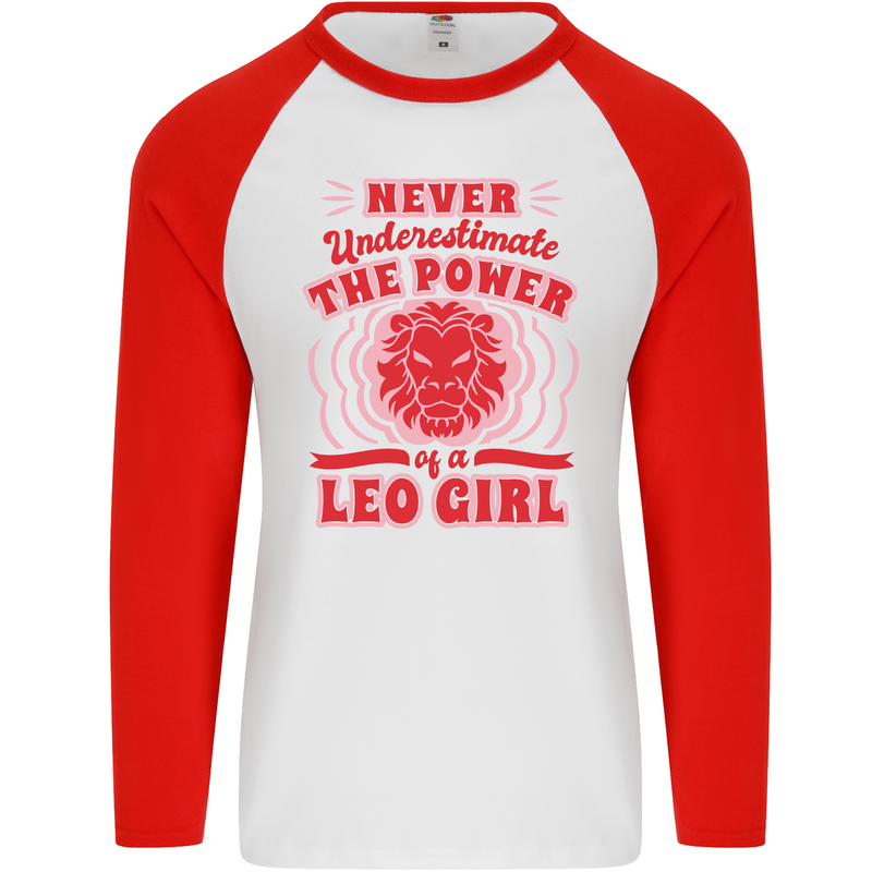 Power of Leo Girl Star Sign Zodiac Horoscope Mens L/S Baseball T-Shirt White/Red