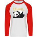 Kawaii Panda Bear Cute Mens L/S Baseball T-Shirt White/Red