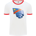 Curled DR Congo Flag Congolese Day Football Mens Ringer T-Shirt White/Red