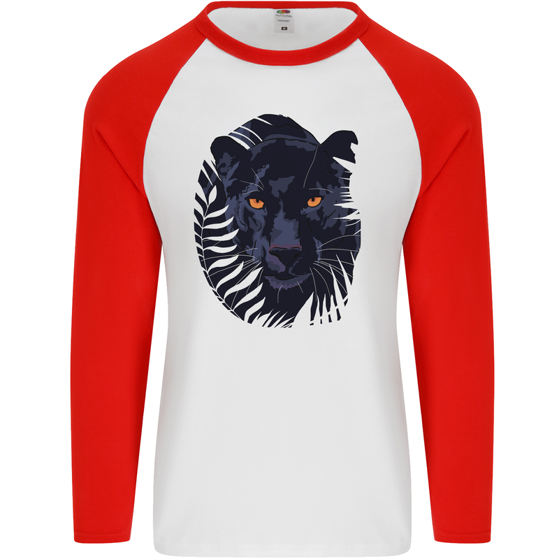 A Black Panther Mens L/S Baseball T-Shirt White/Red