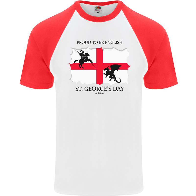 Proud to Be English St Georges Day Flag Mens S/S Baseball T-Shirt White/Red