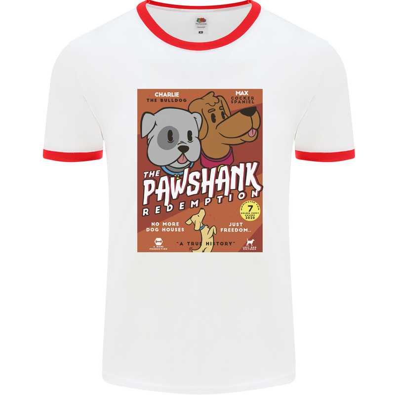 Pawshank Redemtion Funny Dog Parody Mens Ringer T-Shirt White/Red