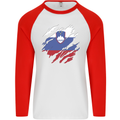 Torn Slovenia Flag Slovenian Day Football Mens L/S Baseball T-Shirt White/Red