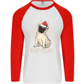 Merry Pugmas Funny Christmas Pug Mens L/S Baseball T-Shirt White/Red