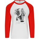 An Abstract Elephant Environment Mens L/S Baseball T-Shirt White/Red
