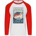 Bearded Dragon Lover USA America Mens L/S Baseball T-Shirt White/Red