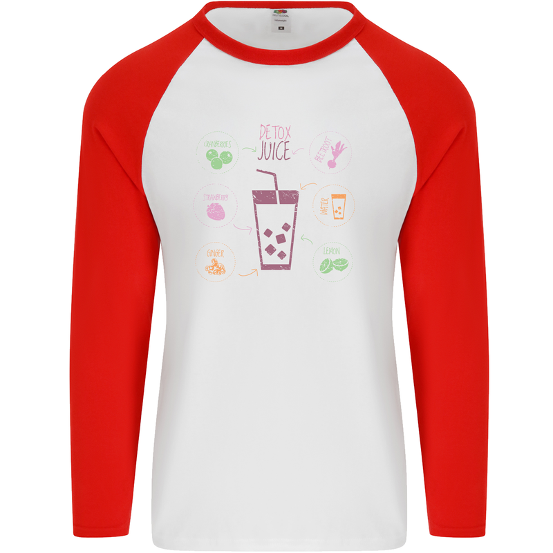 Detox Juice Hangover Cure Healthy Mens L/S Baseball T-Shirt White/Red