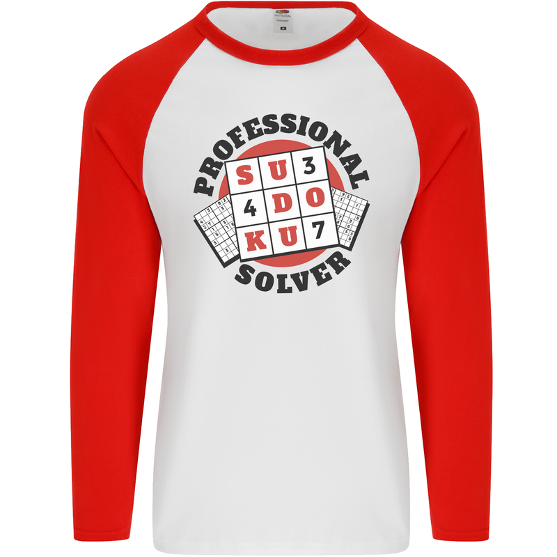 Professional Sudoku Solver Funny Mens L/S Baseball T-Shirt White/Red