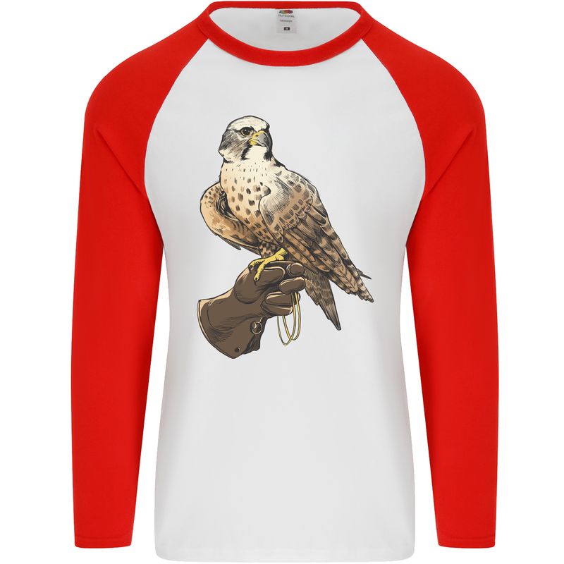 A Falcon Falconry Mens L/S Baseball T-Shirt White/Red