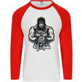 Jiu Jitsu Gorilla MMA Martial Arts Karate Mens L/S Baseball T-Shirt White/Red