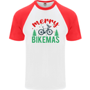 Merry Bikemass Funny Cycling Bicycle Xmas Bike Mens S/S Baseball T-Shirt White/Red