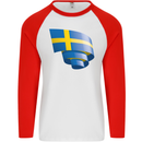Curled Swedish Flag Sweden Day Football Mens L/S Baseball T-Shirt White/Red