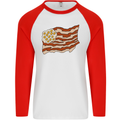 Bacon Egg Stars and Stripes Flag Funny USA Mens L/S Baseball T-Shirt White/Red