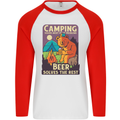 Camping Solves Most of My Problems Funny Mens L/S Baseball T-Shirt White/Red