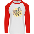 Vegan Power Funny Mens L/S Baseball T-Shirt White/Red