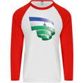 Curled Lesotho Flag Basotho Day Football Mens L/S Baseball T-Shirt White/Red