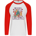 Gingerbread Man Merry Christmas Mens L/S Baseball T-Shirt White/Red