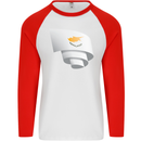 Curled Cyprus Flag Cypriot Day Football Mens L/S Baseball T-Shirt White/Red