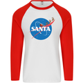 Santa Clause NASA Parody Funny Christmas Mens L/S Baseball T-Shirt White/Red