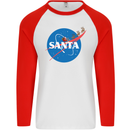 Santa Clause NASA Parody Funny Christmas Mens L/S Baseball T-Shirt White/Red