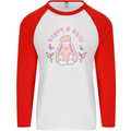 Vegan & Chill Meditation Yoga Spiritual Mens L/S Baseball T-Shirt White/Red