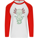 Meditating Axolot Yoga Spiritual Mens L/S Baseball T-Shirt White/Red