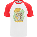 Funny Book Reading Owl Bookworm Books Mens S/S Baseball T-Shirt White/Red