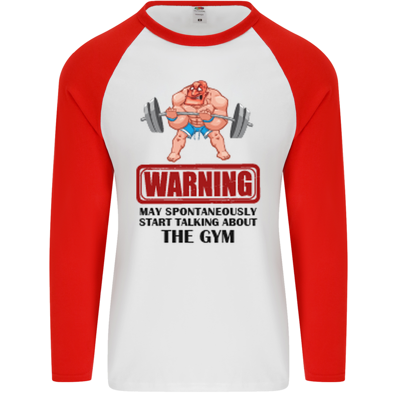 Gym May Start Talking About Mens L/S Baseball T-Shirt White/Red