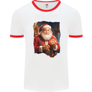 Christmas Traditional Santa With Cookies Xmas Mens Ringer T-Shirt White/Red