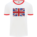 Mosaic Union Jack Flag Great Britain UK Mens Ringer T-Shirt White/Red