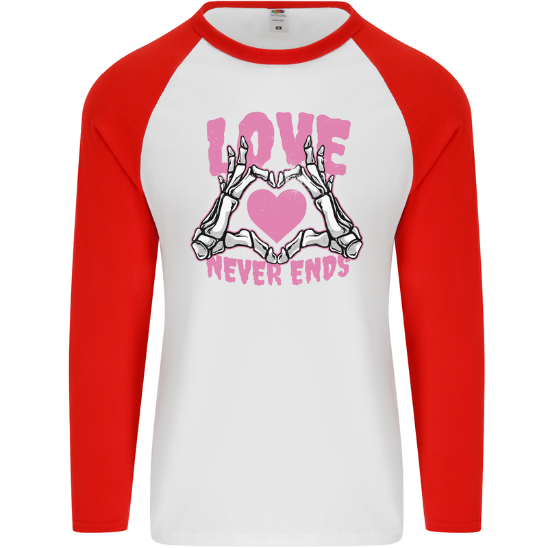 Love Never Ends Gothic Valentine's Day Mens L/S Baseball T-Shirt White/Red