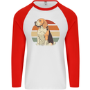 Dogs Beagle With a Retro Sunset Background Mens L/S Baseball T-Shirt White/Red