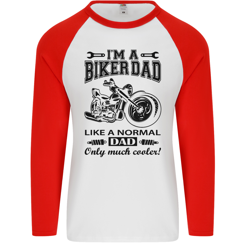 Im a Biker Dad Funny Fathers Day Motorcycle Mens L/S Baseball T-Shirt White/Red